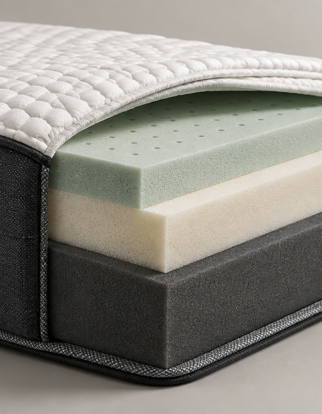 Memory foam mattress layer structure for pressure relief