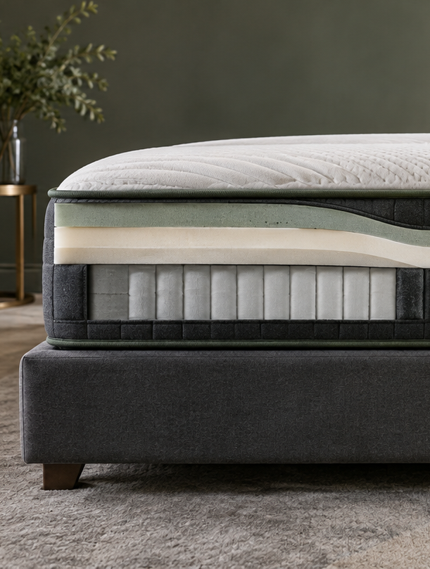 Orthopedic mattress alignment detail for spinal support